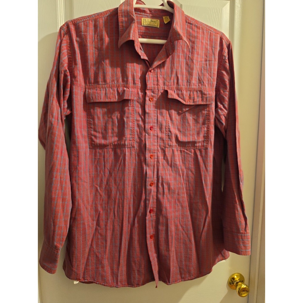 L.L.Bean Shirt Men XL Red Blue Plaid Button Down USA Made Vintage